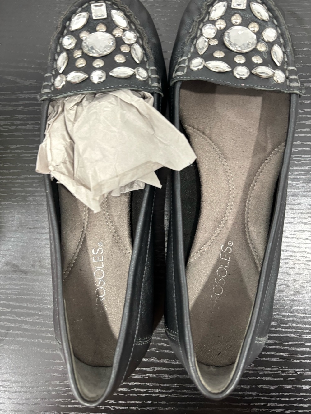 AEROSOLES Black Jeweled Loafers